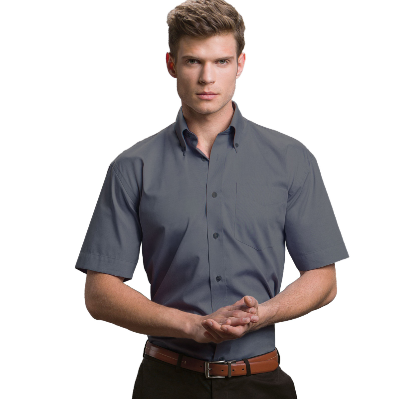 Bügelfreies Button Down Hemd Kurzarm dunkelgrau
