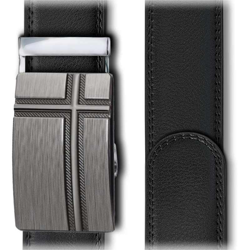 Automatik Herren Ledergürtel Design Kreuz grau