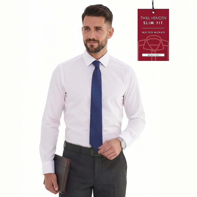 Matteo Morati® Slim Fit Hemd, Fb.weiß Langarm Twill-Q
