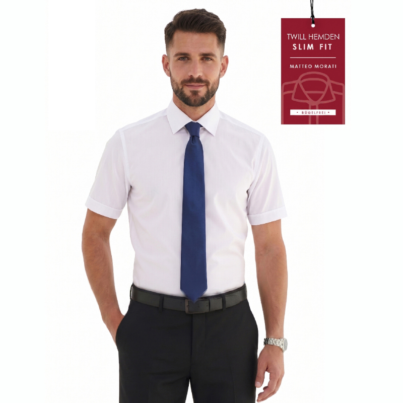 Matteo Morati® Slim Fit Hemd, Fb.weiß Kurzarm Twill-Q