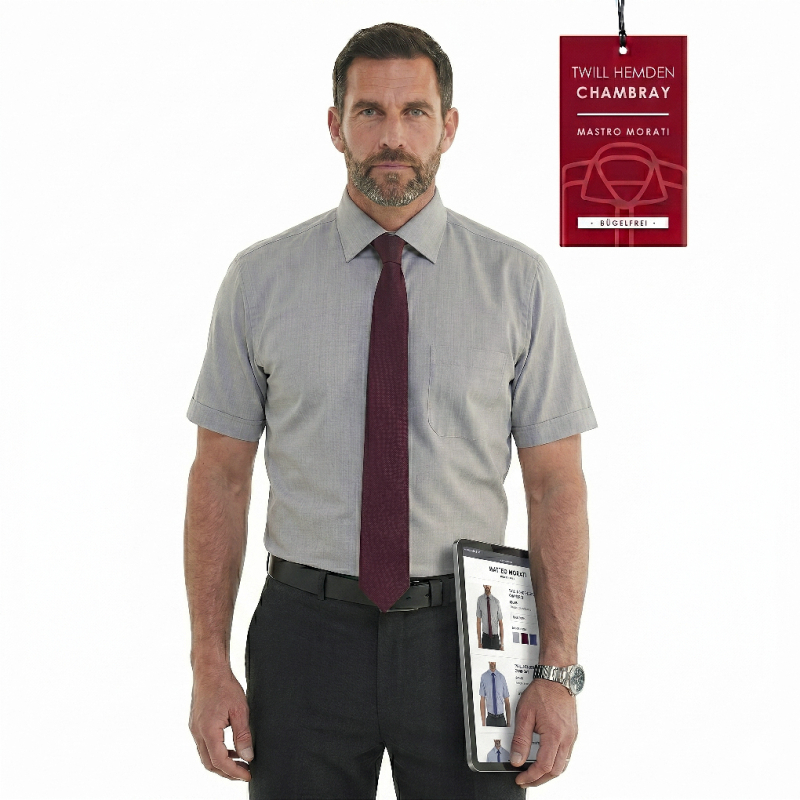 Matteo Morati® Chambray Hemd, Fb. hellgrau  Kurzarm Twill-Q
