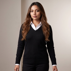 BASIC Damen Strickpullover mit V-Ausschnitt ATLANTA