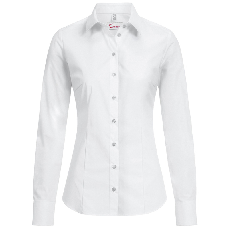 Premium Langarm Damen Bluse SLIM FIT - WEISS